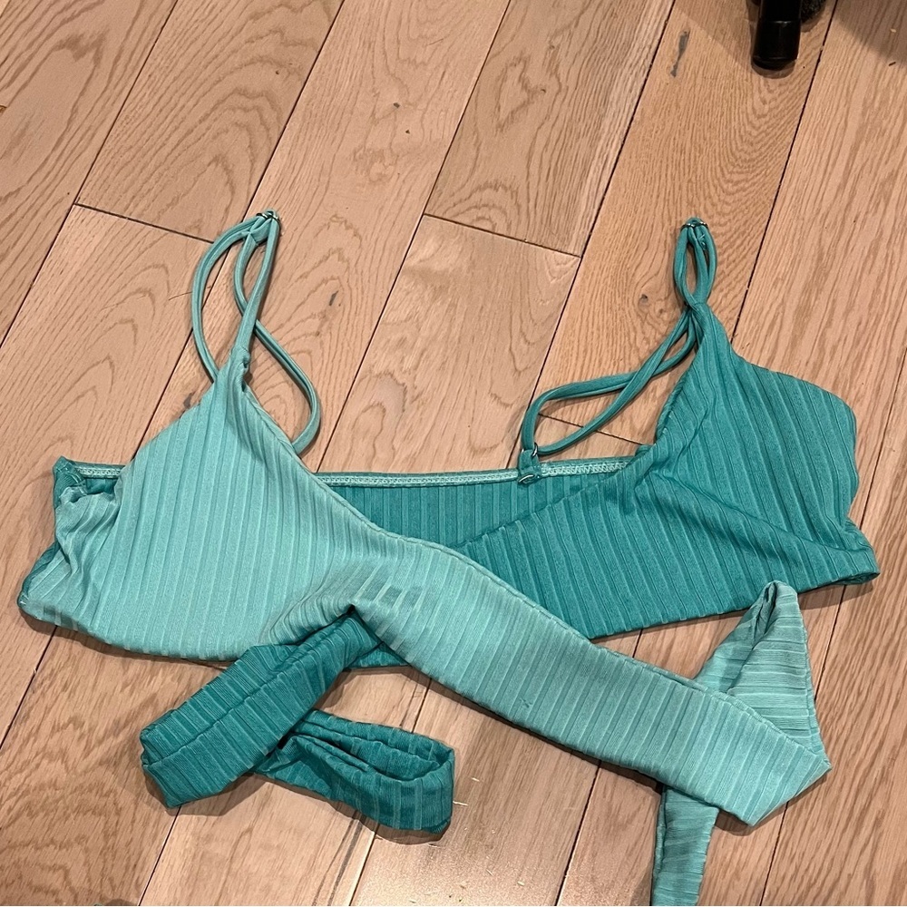 Teal Striped Bikini Top